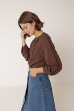 Load image into Gallery viewer, Double Gauze Lace Shirt - Chocolate
