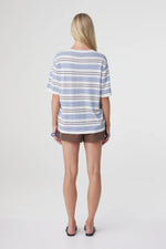 Load image into Gallery viewer, Noor Tee - White &amp; Blue Retro Stripe
