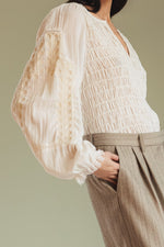 Load image into Gallery viewer, Embroidered Balloon Sleeve Blouse
