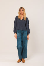 Load image into Gallery viewer, Embroidered Balloon Sleeve Blouse
