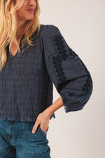 Load image into Gallery viewer, Embroidered Balloon Sleeve Blouse
