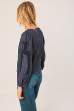Load image into Gallery viewer, Embroidered Balloon Sleeve Blouse
