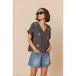 Load image into Gallery viewer, Short Sleeved Embroidered Shirt - Carbon
