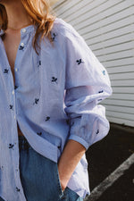 Load image into Gallery viewer, Pinstriped Cotton Embroidered Shirt
