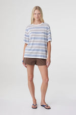 Load image into Gallery viewer, Noor Tee - White &amp; Blue Retro Stripe
