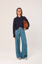 Load image into Gallery viewer, Cotton Cable Knit Cardigan - Navy
