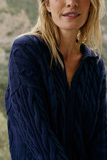 Load image into Gallery viewer, Cotton Cable Knit Cardigan - Navy
