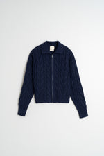 Load image into Gallery viewer, Cotton Cable Knit Cardigan - Navy
