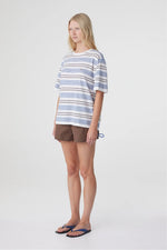 Load image into Gallery viewer, Noor Tee - White &amp; Blue Retro Stripe
