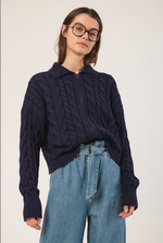 Load image into Gallery viewer, Cotton Cable Knit Cardigan - Navy
