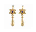 Load image into Gallery viewer, Rosette Earrings in Lapis and Pearl - 18K Gold Plates
