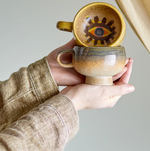 Load image into Gallery viewer, Oculus Cup - Brown and Yellow Stoneware Set of 2
