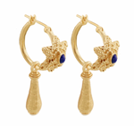 Load image into Gallery viewer, Rosette Earrings in Lapis and Pearl - 18K Gold Plates
