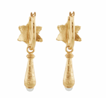 Load image into Gallery viewer, Rosette Earrings in Lapis and Pearl - 18K Gold Plates
