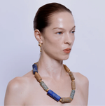 Load image into Gallery viewer, Rosette Earrings in Lapis and Pearl - 18K Gold Plates
