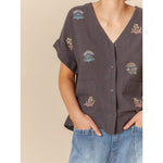 Load image into Gallery viewer, Short Sleeved Embroidered Shirt - Carbon
